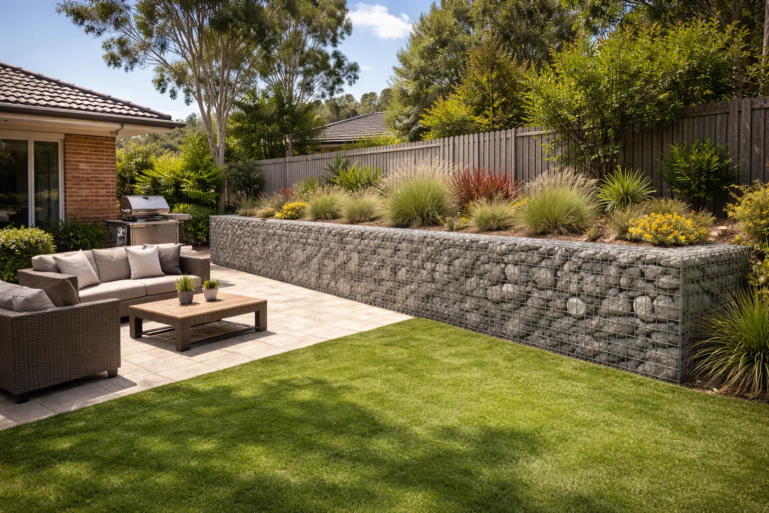 Curved gabion retaining wall